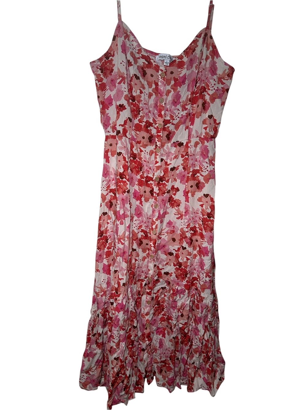 Mimi Chica Floral Pink Red Sleeveless Midi Dress Flowy Fall Casual Fairy Cottage